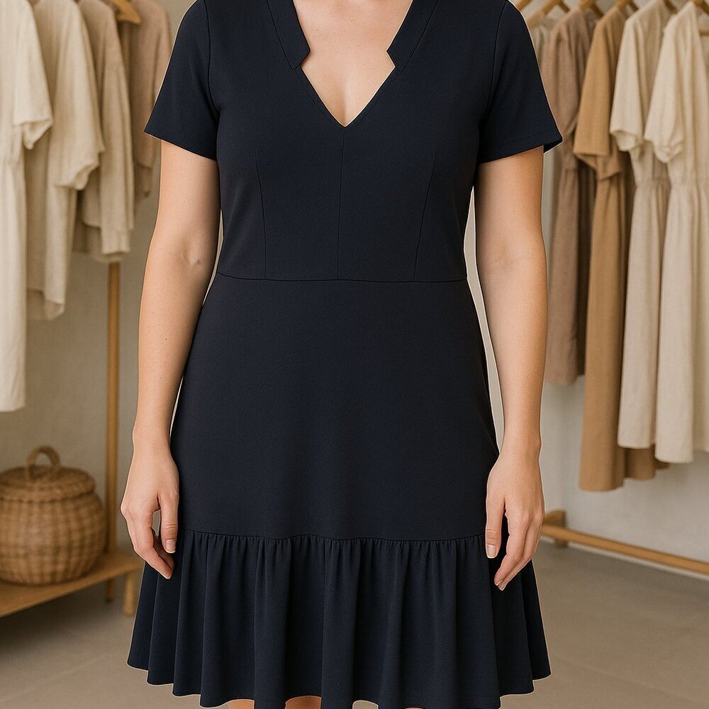 French Connection Ruffled Hem Short Sleeves Jersey Knit Dress Size 8 Whimsigoth